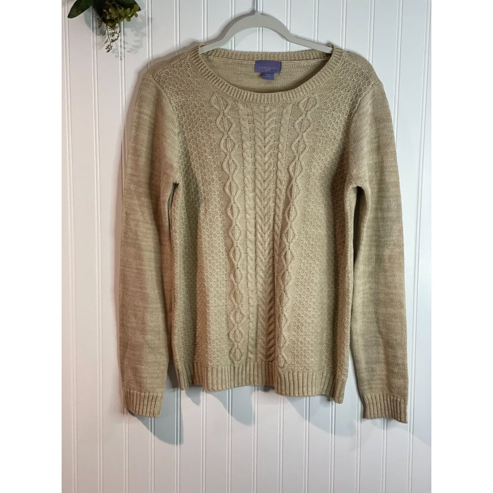 Laura Scott Petite Cable Knit Sweater Beige Cotton/Acrylic Womens MP